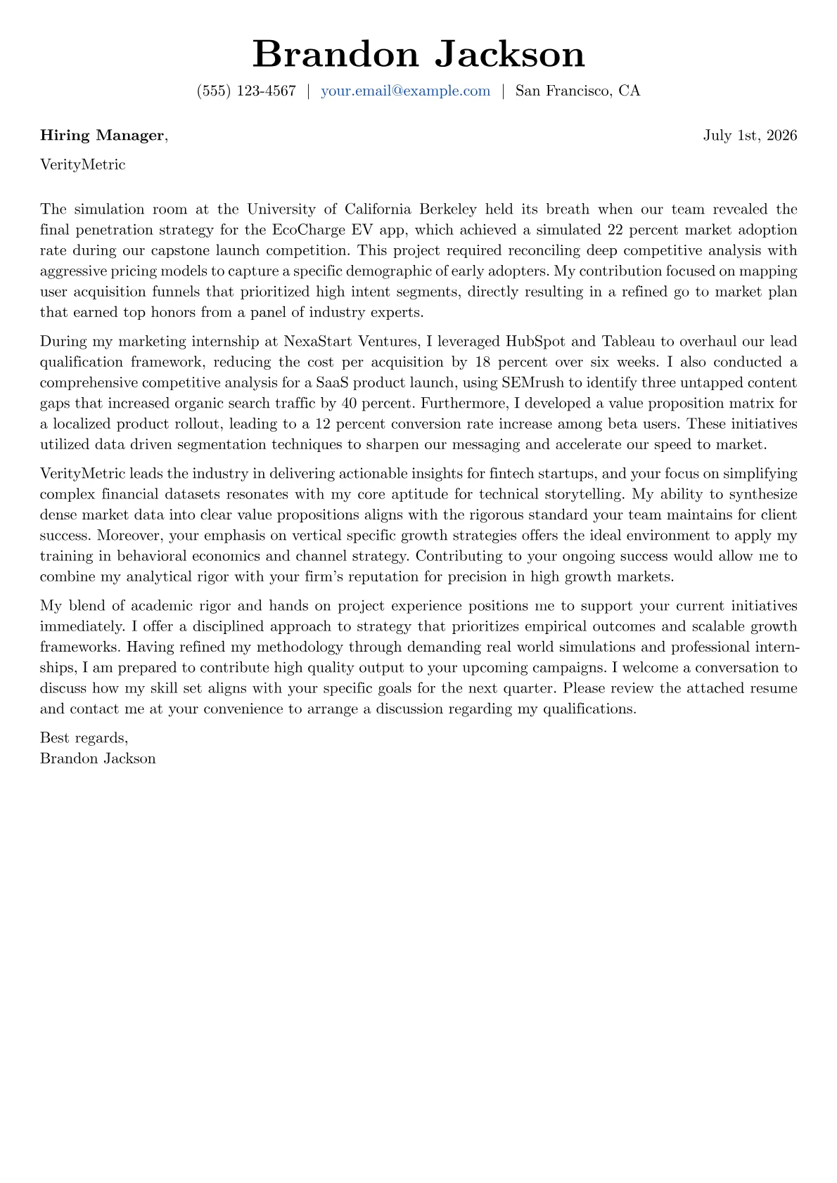 Go-to-Market Strategist cover letter in the Basic design