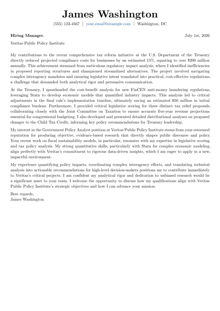 Government Policy Analyst cover letter example preview