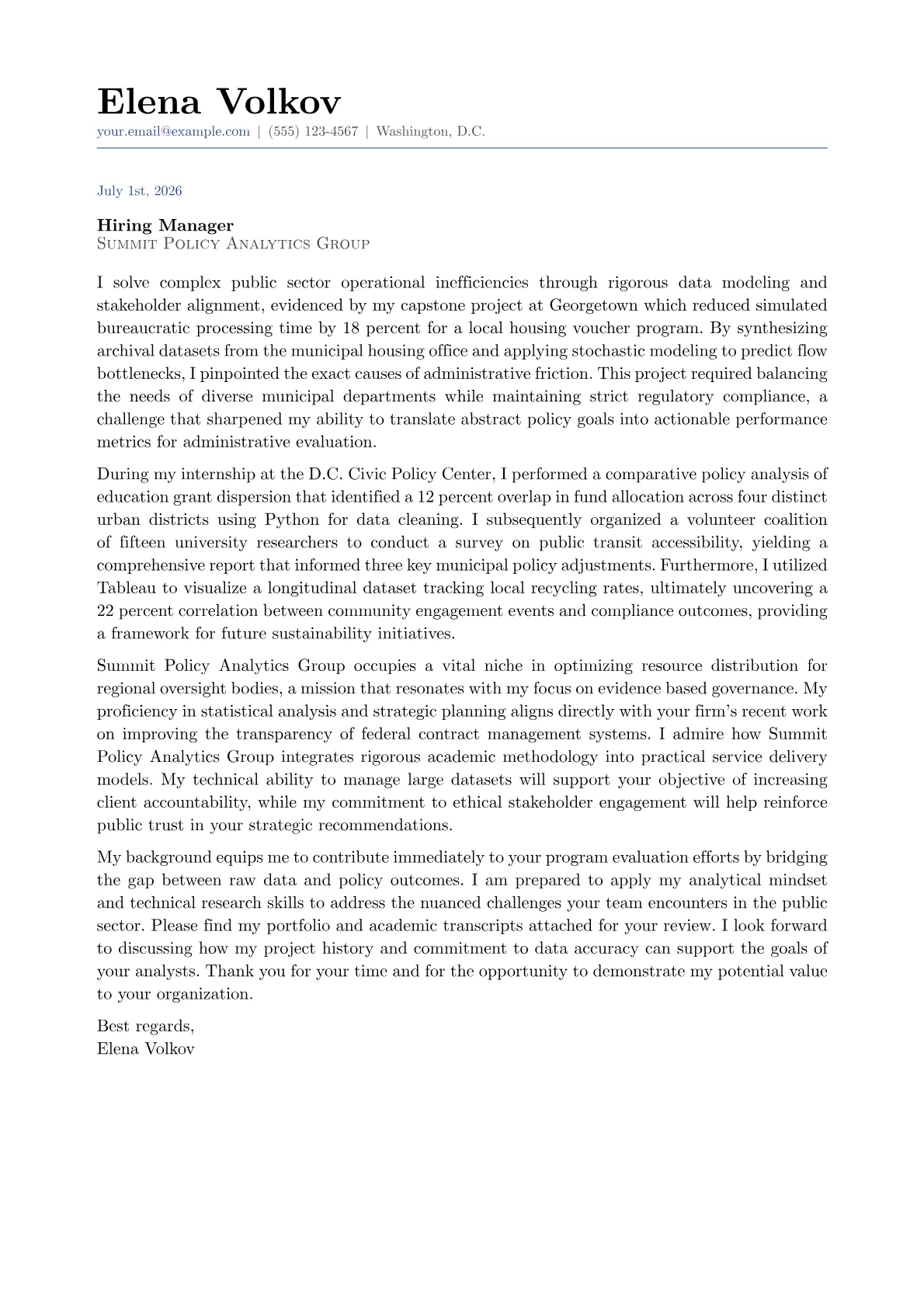 Government Program Analyst cover letter in the Classic design