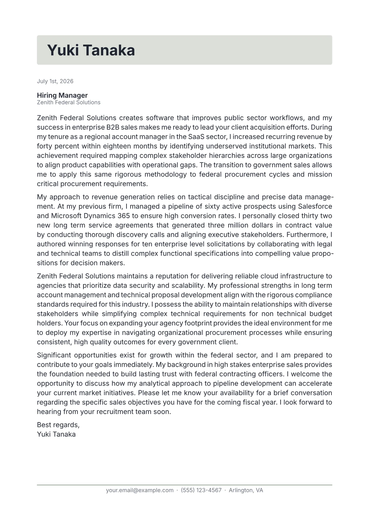 Government Sales Representative cover letter in the Letterhead design