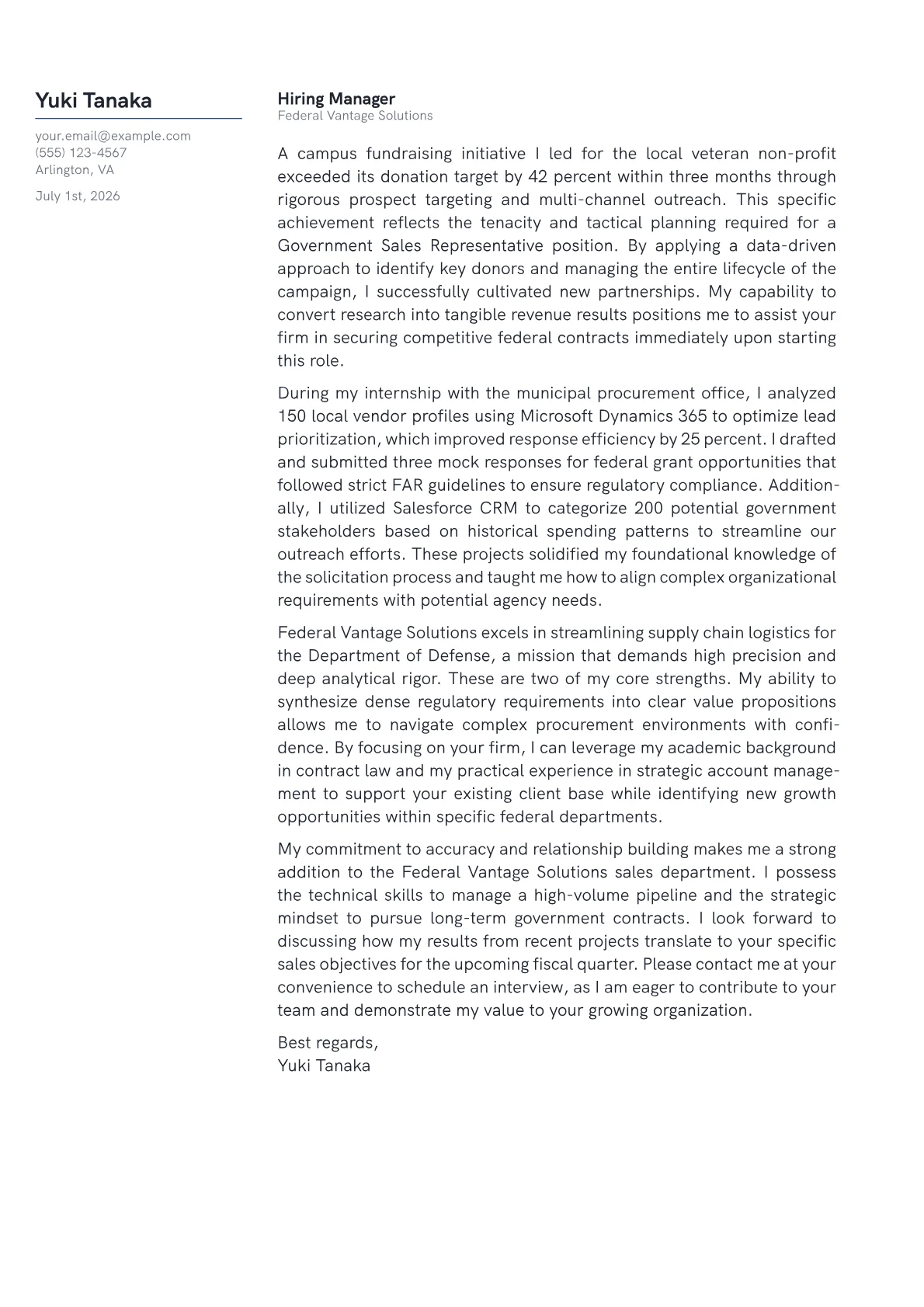 Government Sales Representative cover letter in the Margin design