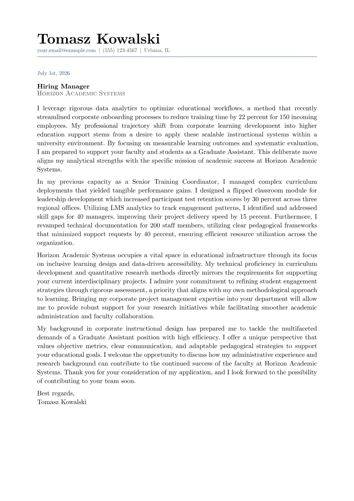 Graduate Assistant cover letter in the Classic design