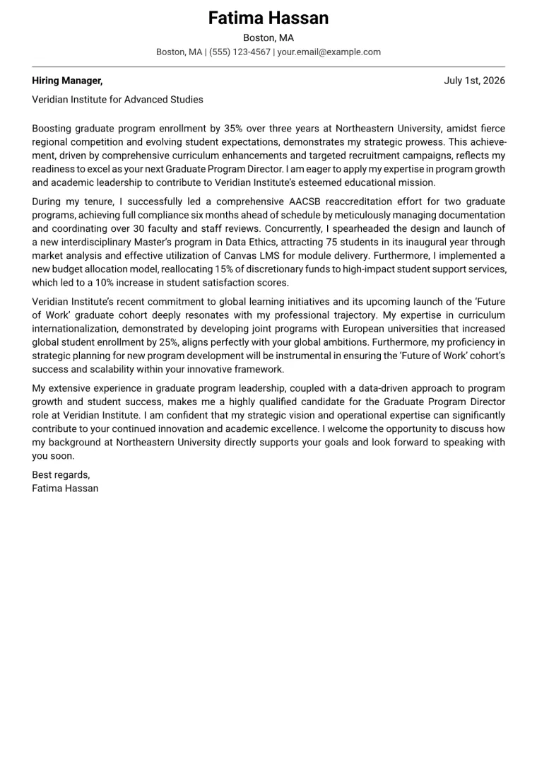 Graduate Program Director cover letter example preview