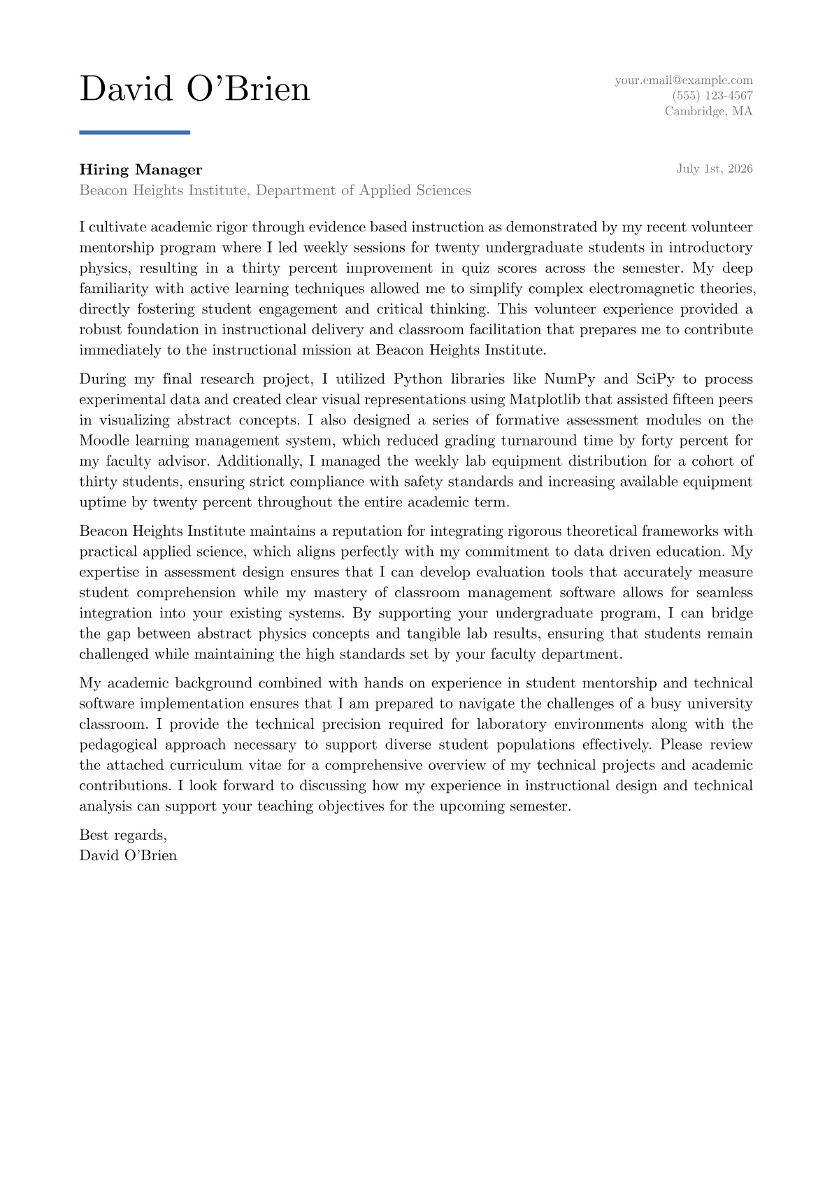 Graduate Teaching Assistant cover letter in the Executive design