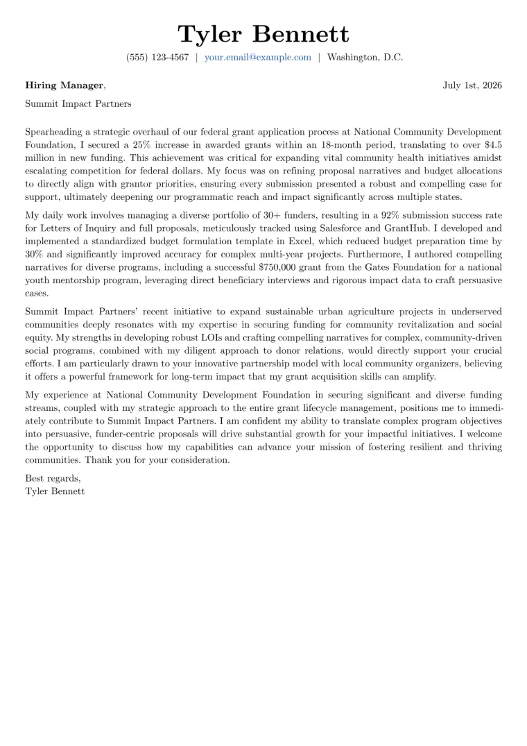 Grant Writer cover letter example