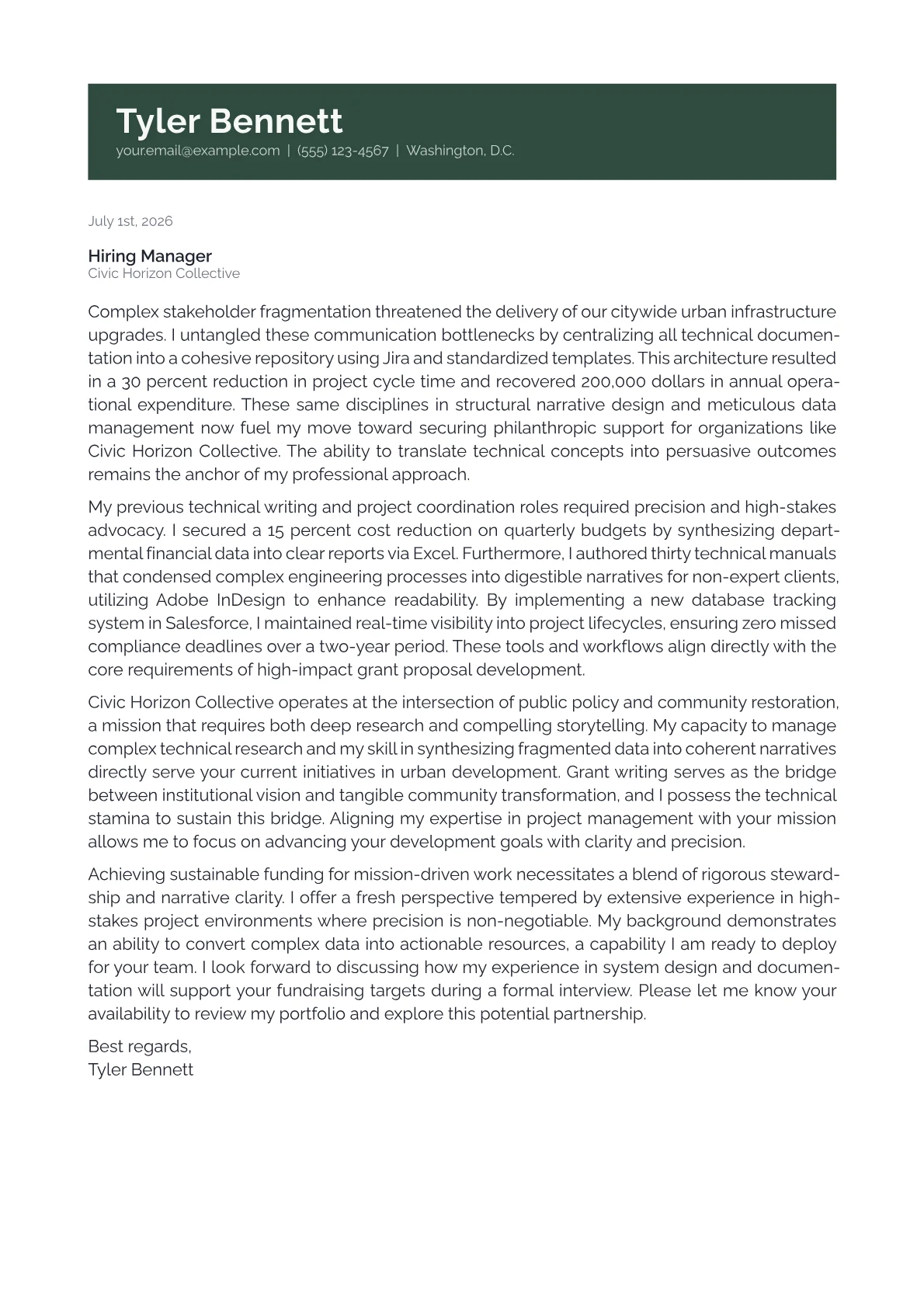 Grant Writer cover letter in the Banner design