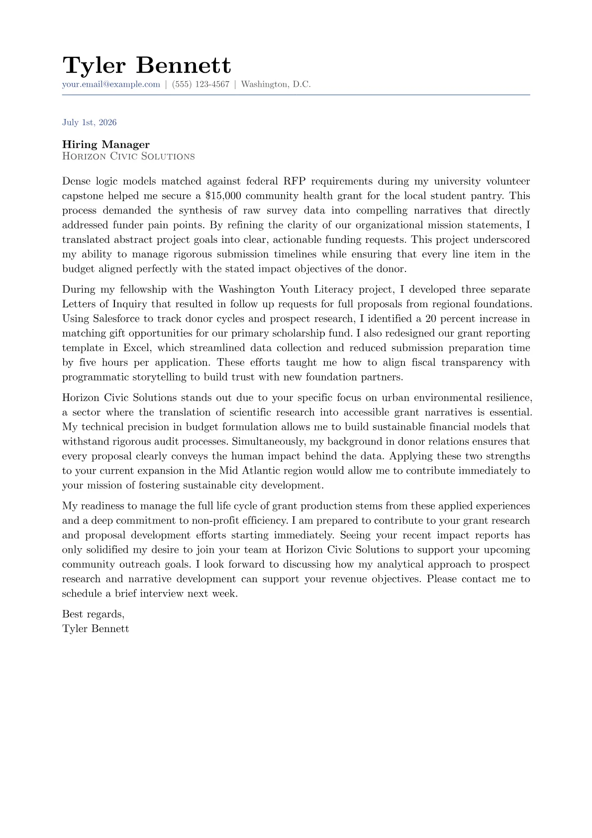 Grant Writer cover letter in the Classic design