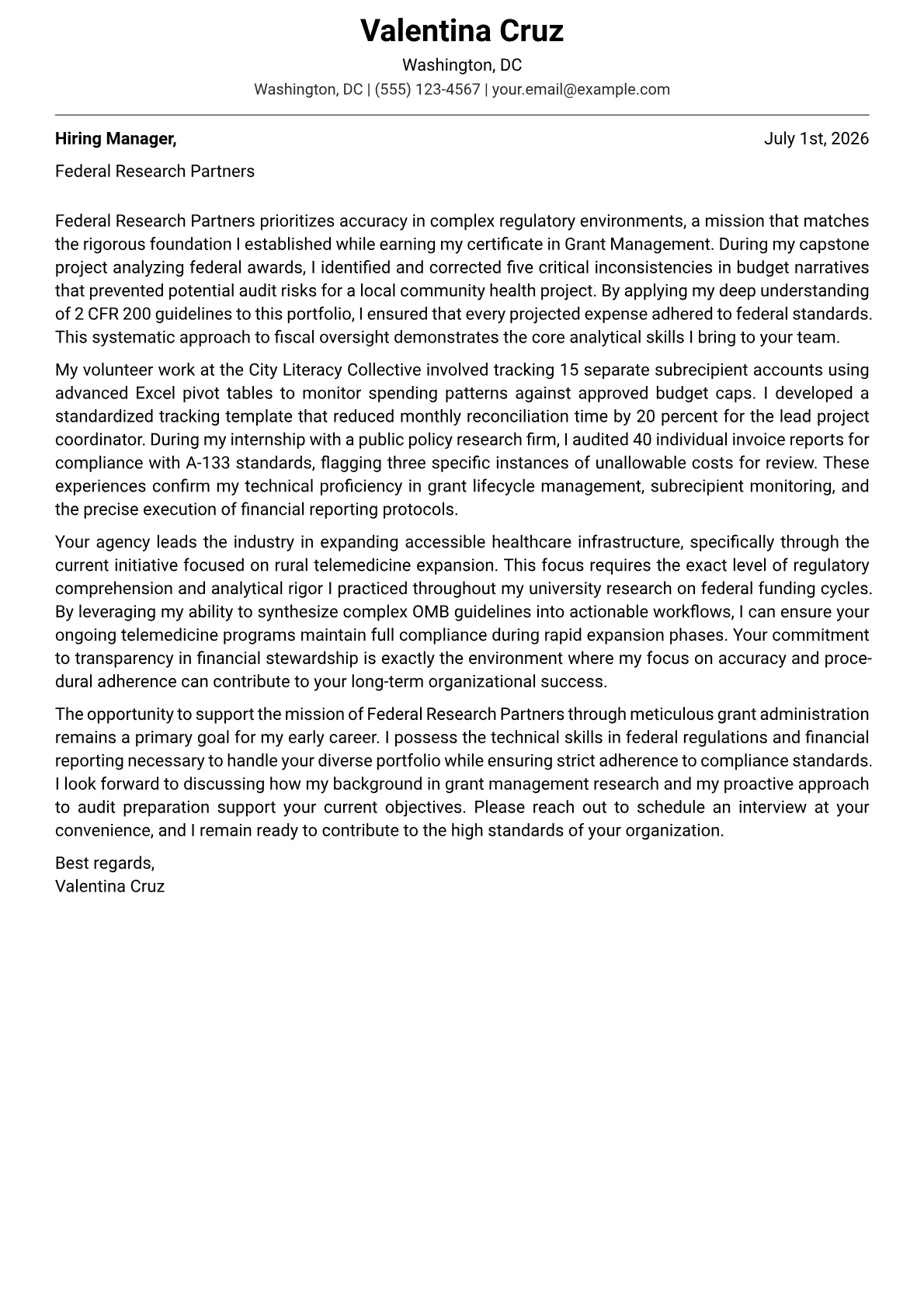 Grants Administrator cover letter in the Modern design