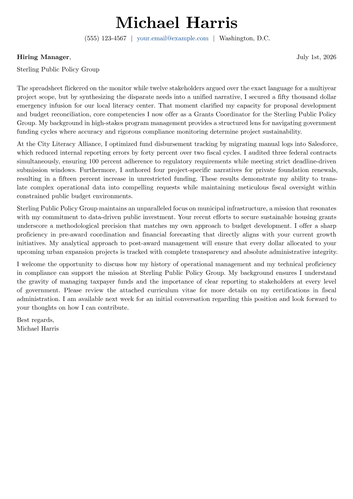 Grants Coordinator cover letter in the Basic design