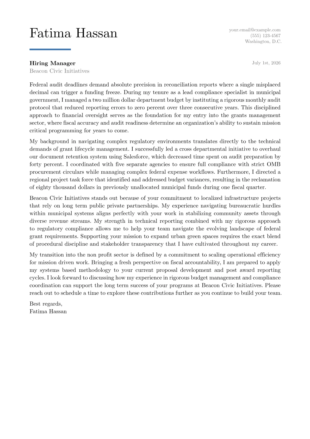 Grants Manager cover letter in the Executive design