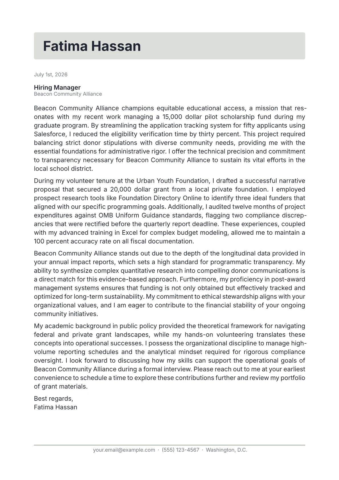 Grants Manager cover letter in the Letterhead design