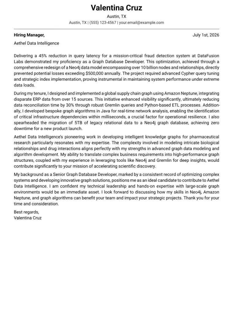 Graph Database Developer cover letter example