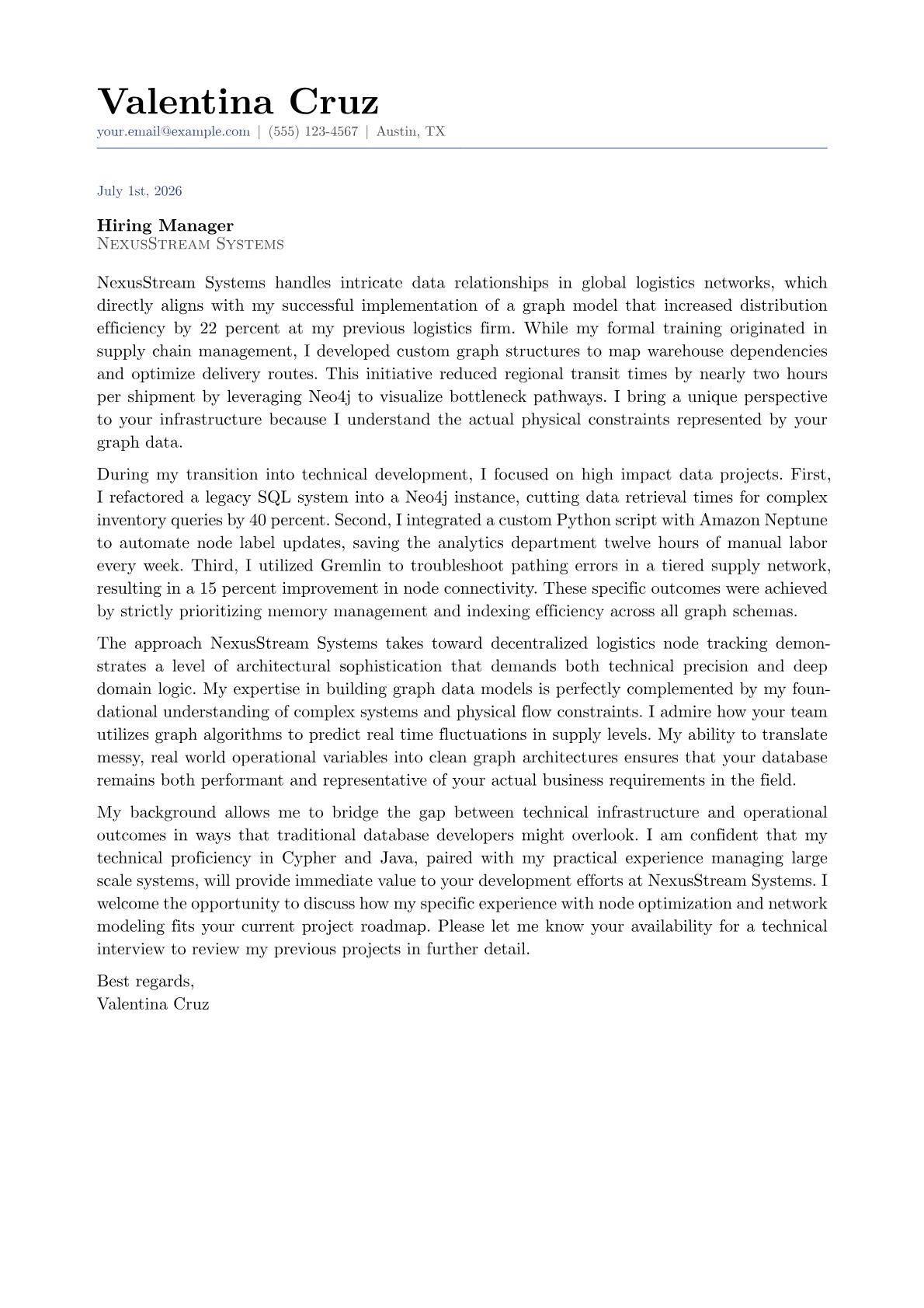 Graph Database Developer cover letter in the Classic design