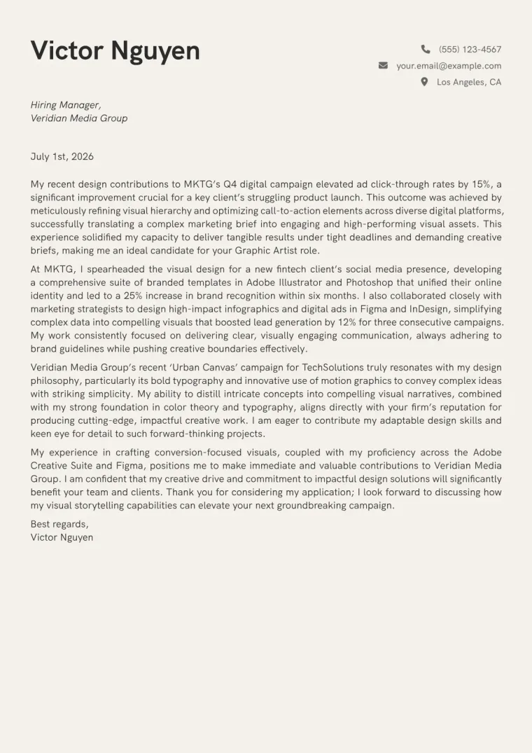 Graphic Artist cover letter example preview