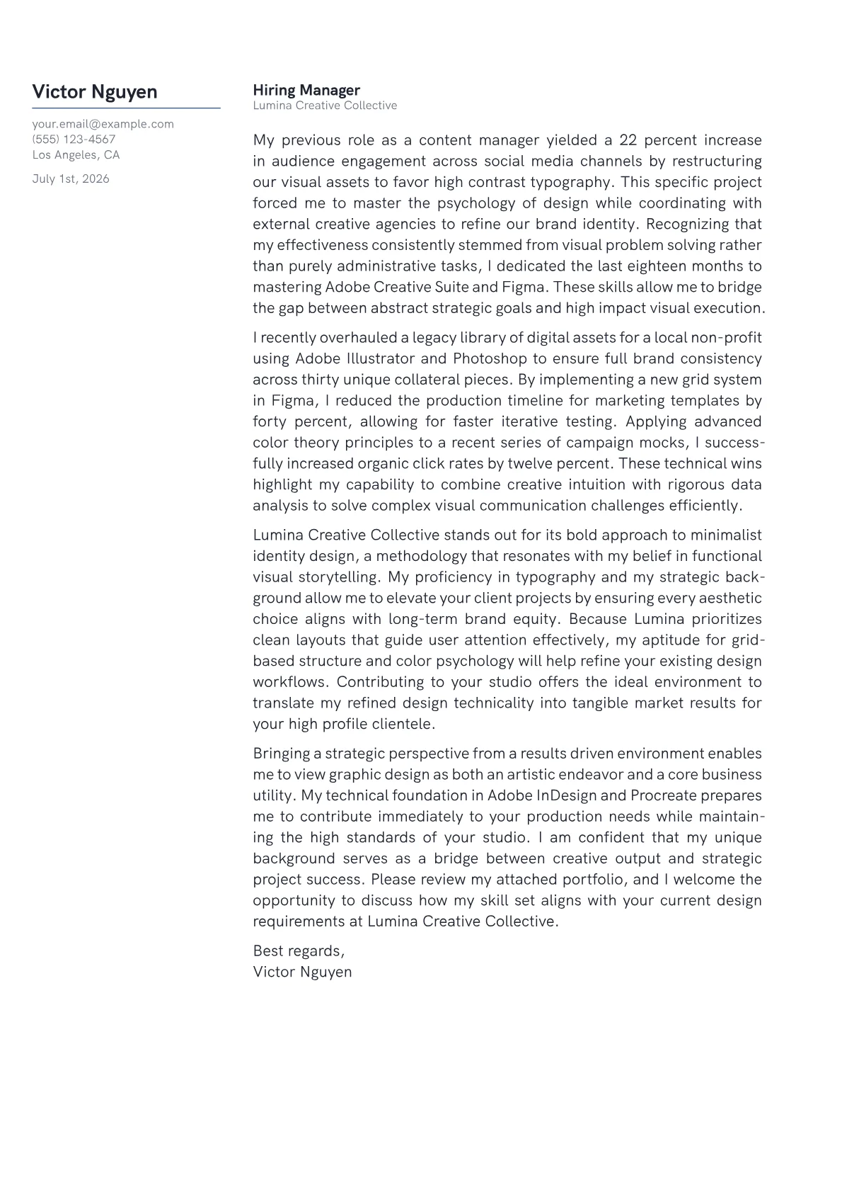 Graphic Artist cover letter in the Margin design