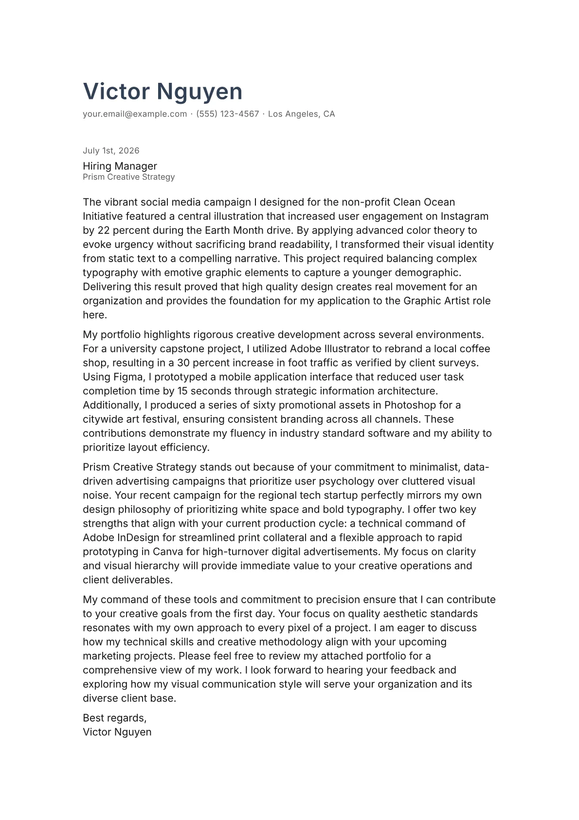 Graphic Artist cover letter in the Minimal design