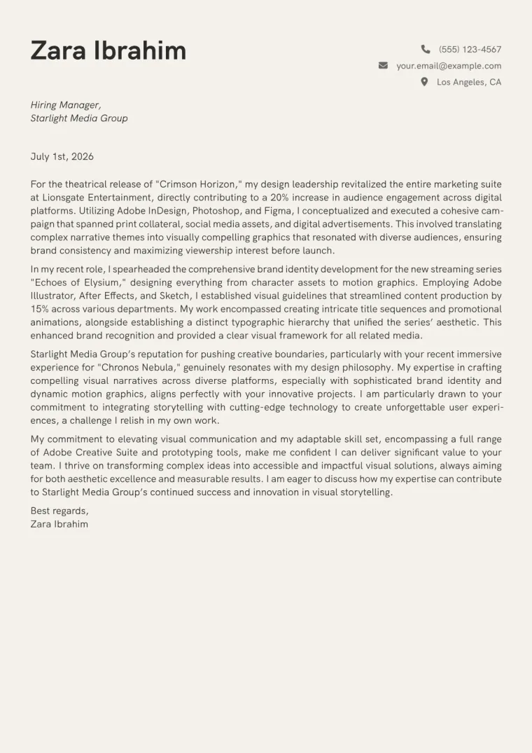 Graphic Design cover letter example preview