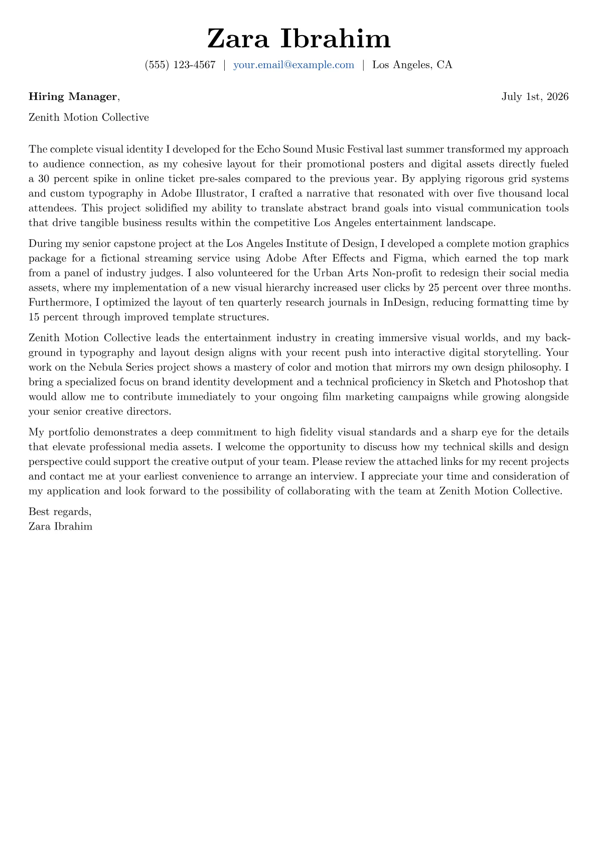 Graphic Design cover letter in the Basic design