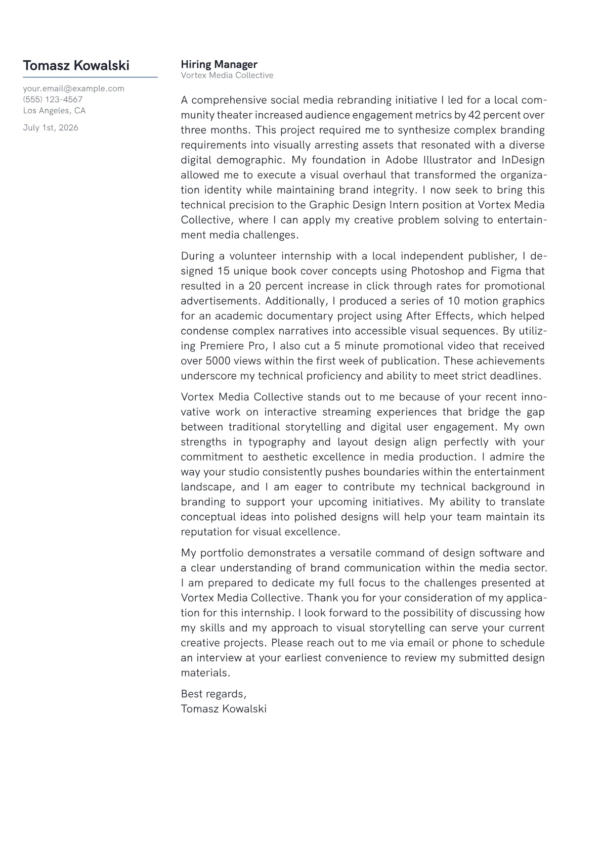Graphic Design Intern cover letter in the Margin design