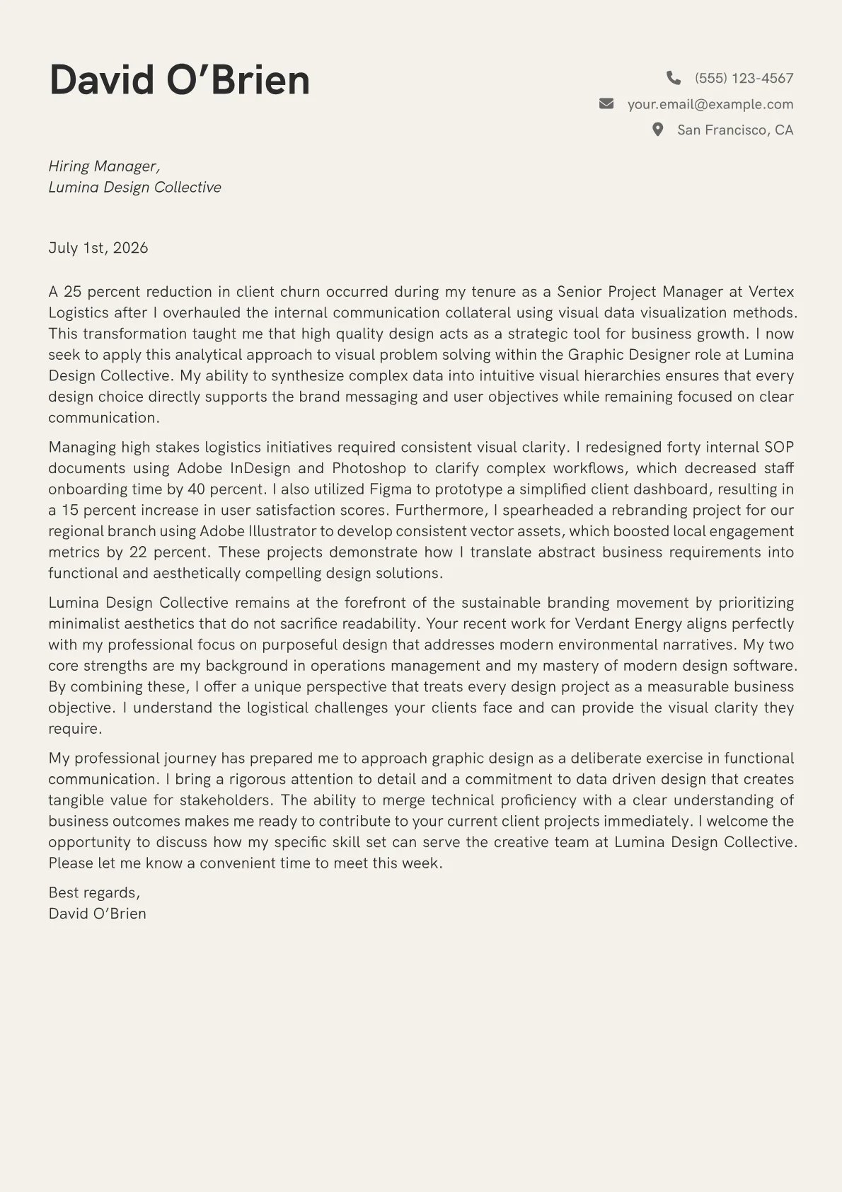 Graphic Designer cover letter in the Creative design