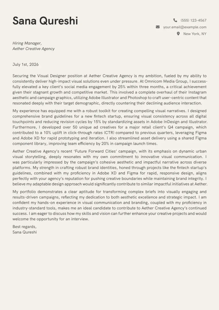 Graphics Designer cover letter example preview