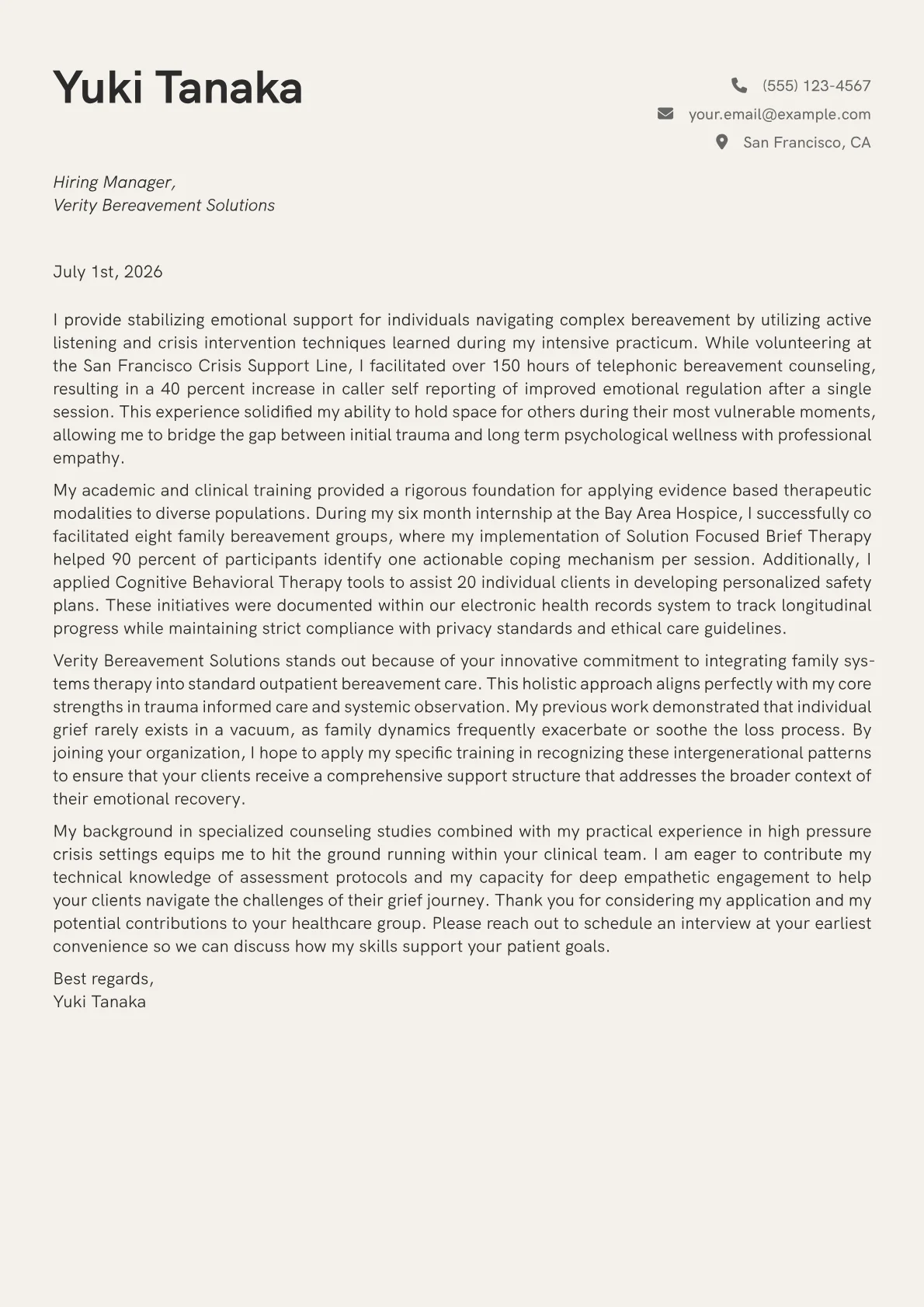 Grief Counselor cover letter in the Creative design