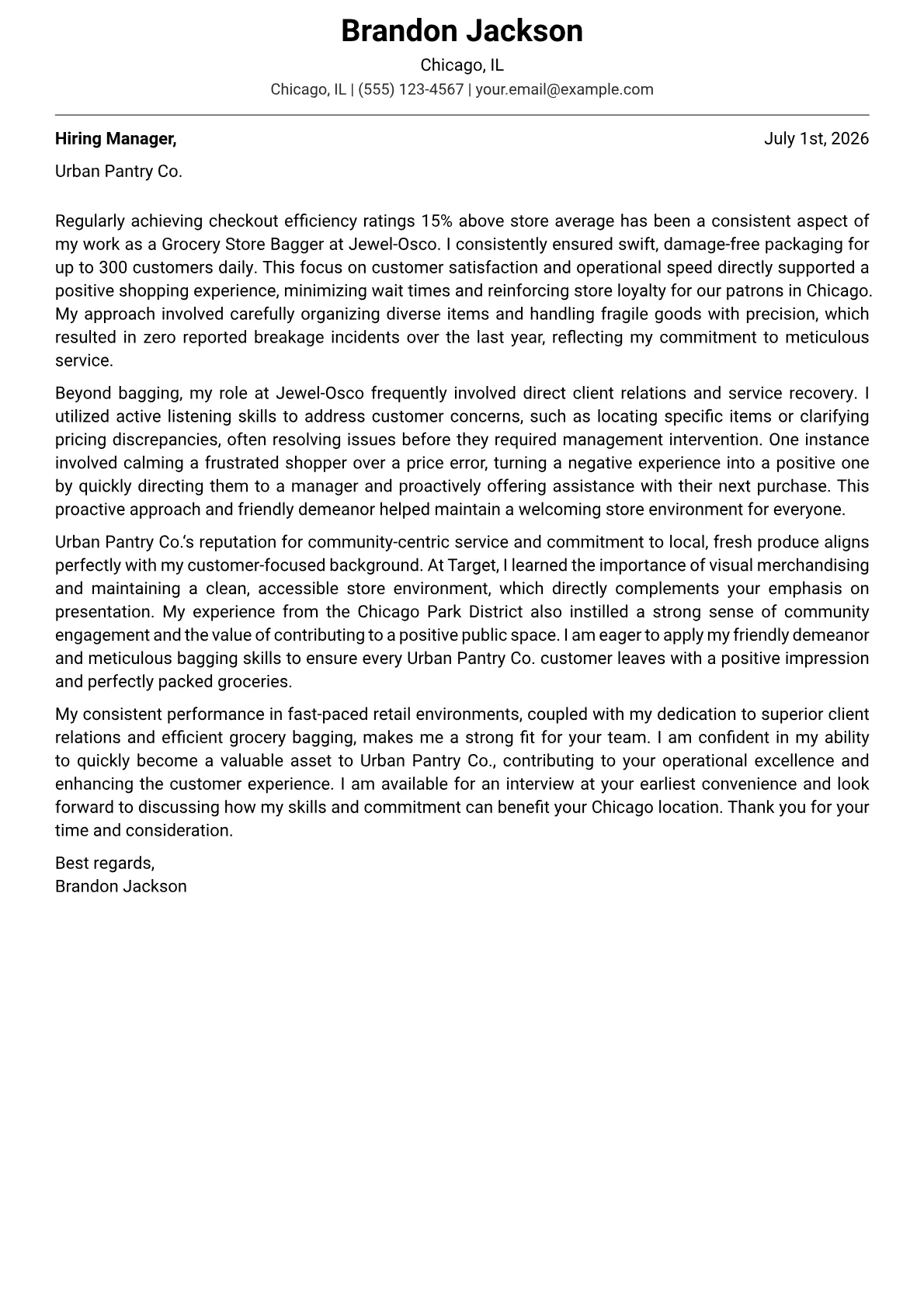 Strong Mindset Examples Grocery Store Bagger Cover Letter Example + Template (2026)