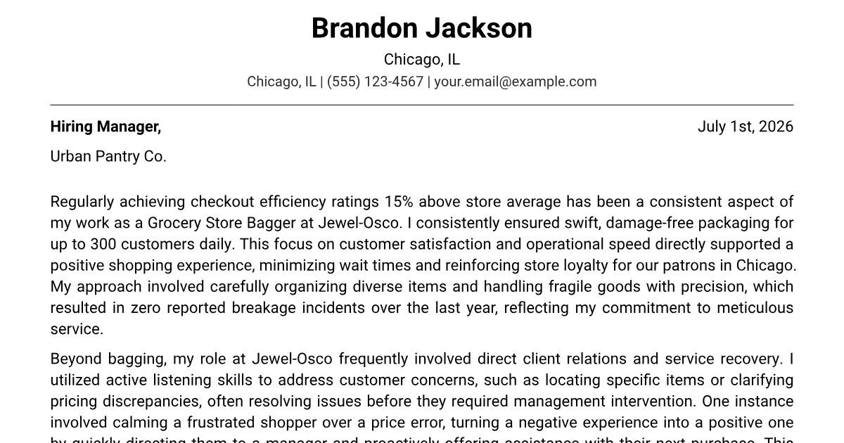 Grocery Store Bagger Cover Letter Example + Template (2026)