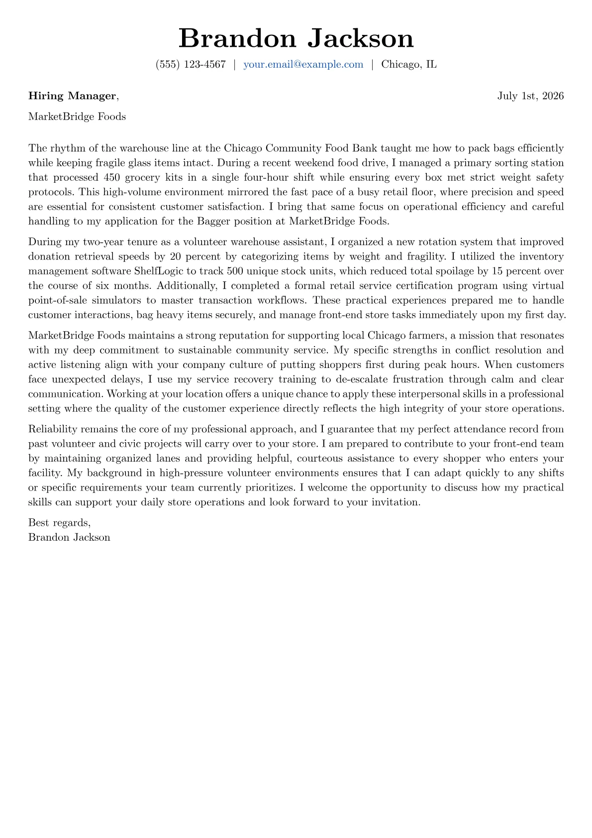 Seeking Examples Grocery Store Bagger Cover Letter Example + Template (2026)