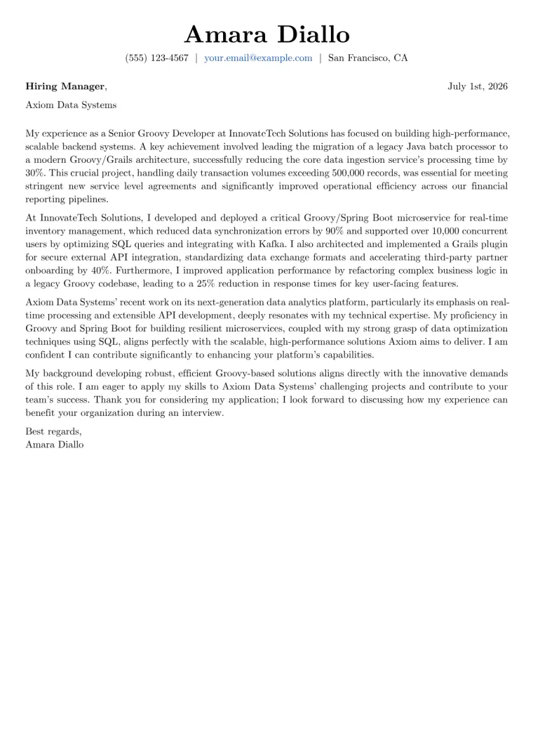 Groovy Developer cover letter example