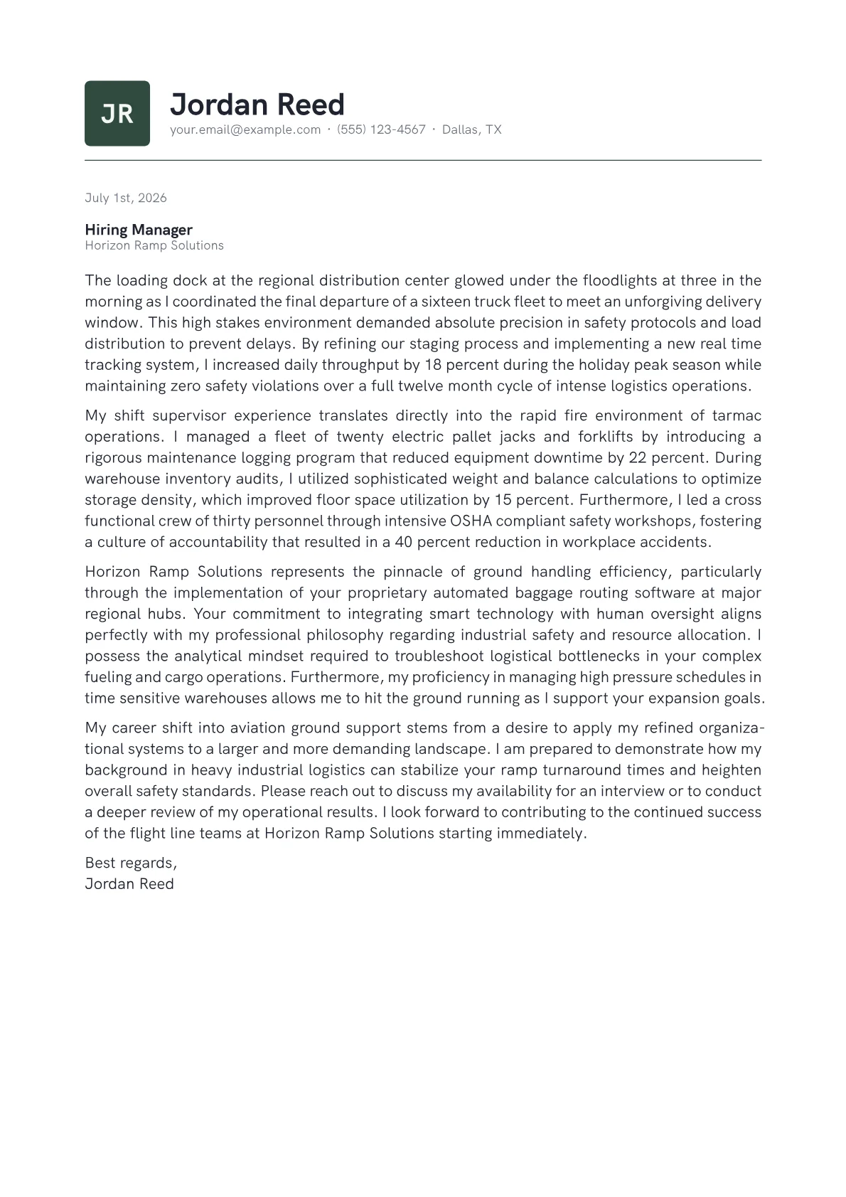 Ground Crew Supervisor cover letter in the Emblem design