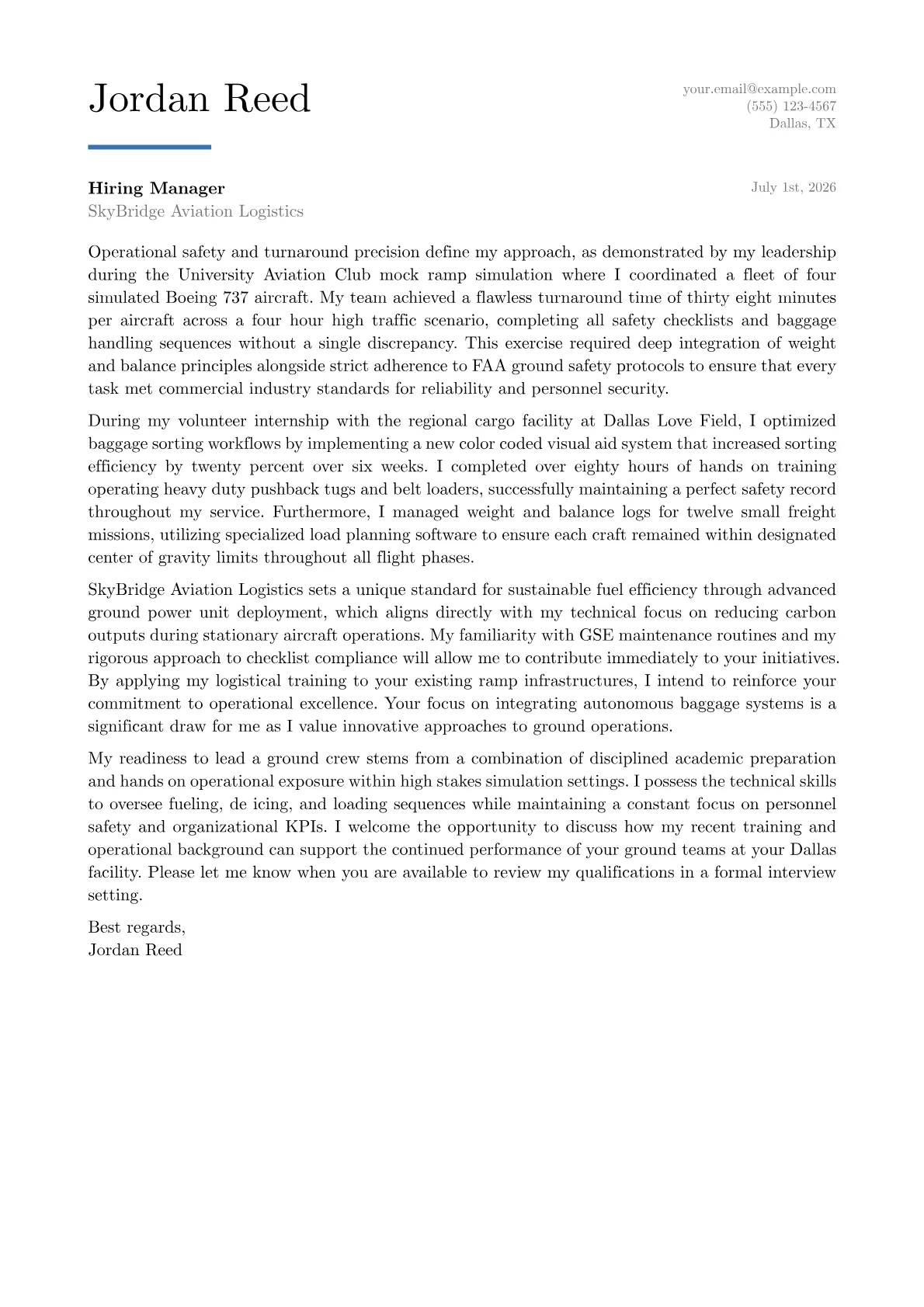 Ground Crew Supervisor cover letter in the Executive design