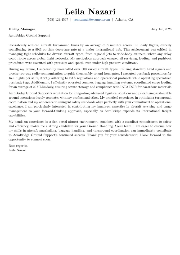 Ground Handling Agent cover letter example preview