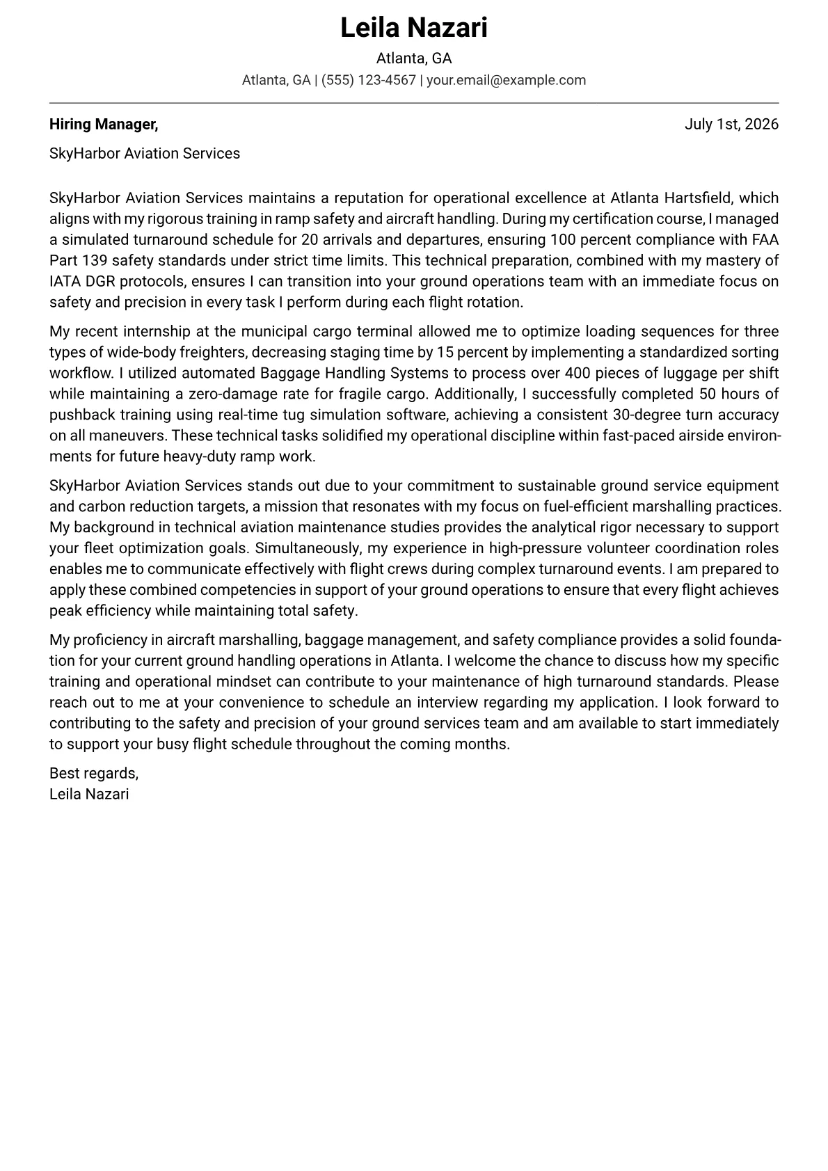 Ground Handling Agent cover letter in the Modern design