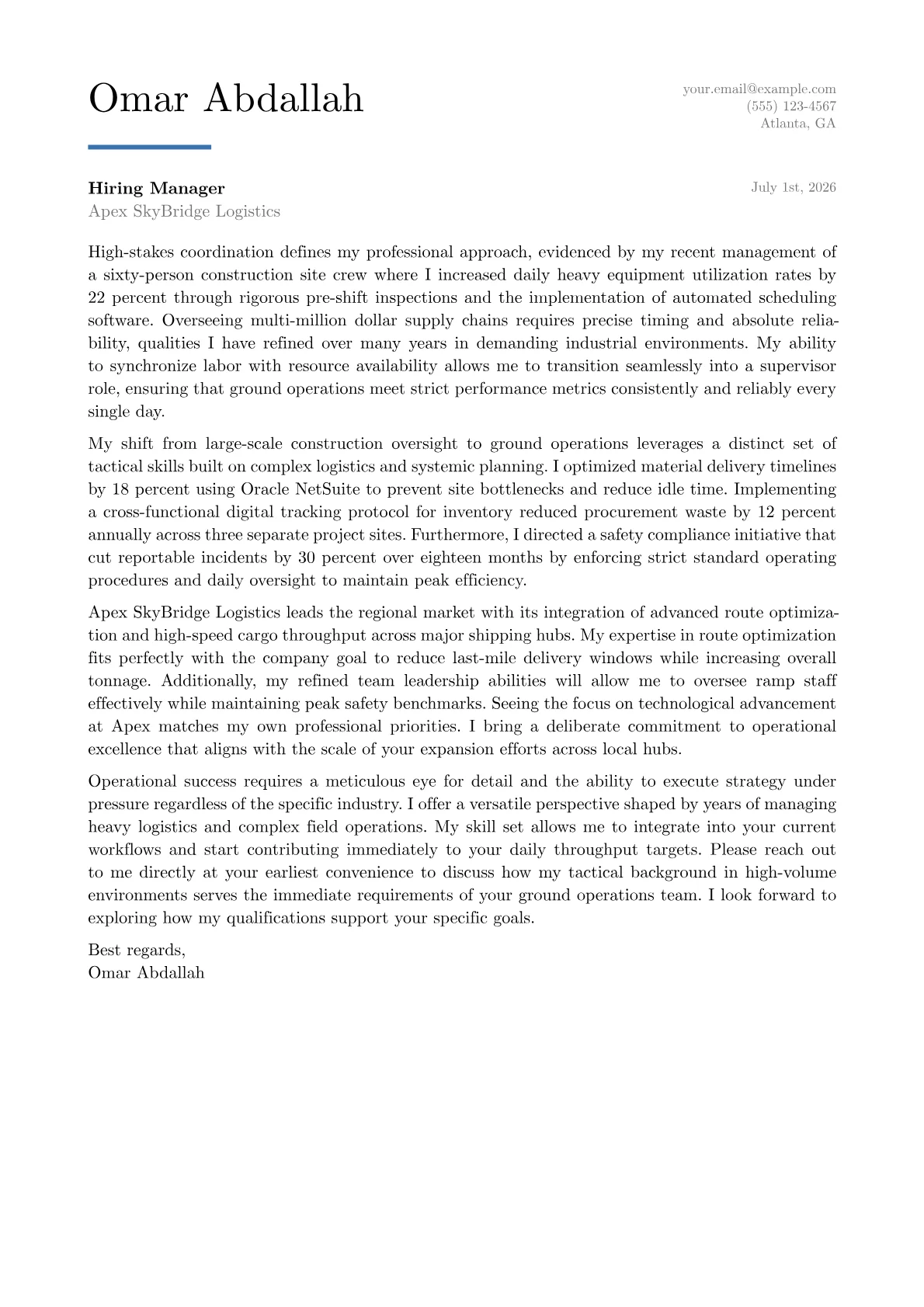 Ground Operations Supervisor cover letter in the Executive design
