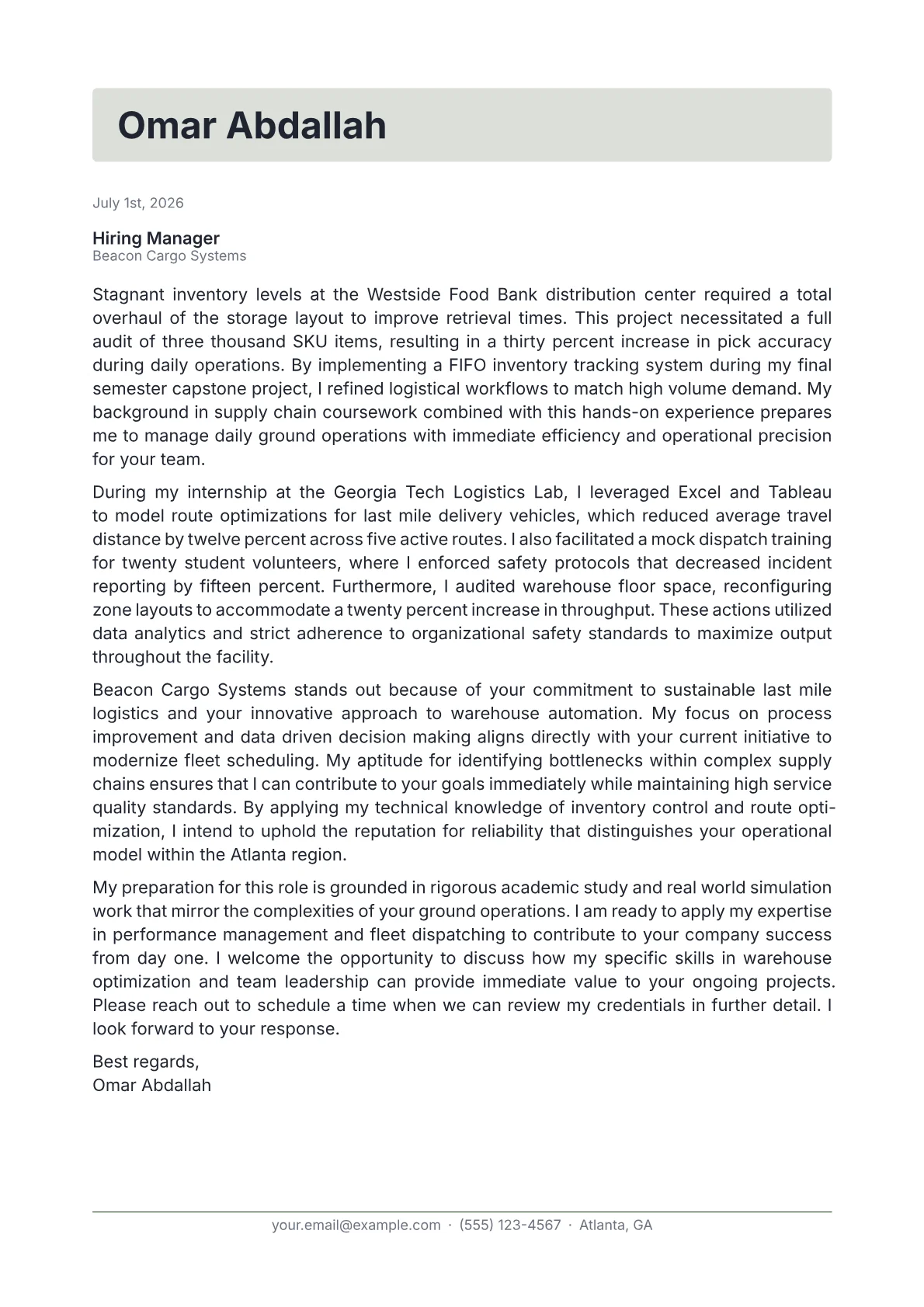 Ground Operations Supervisor cover letter in the Letterhead design