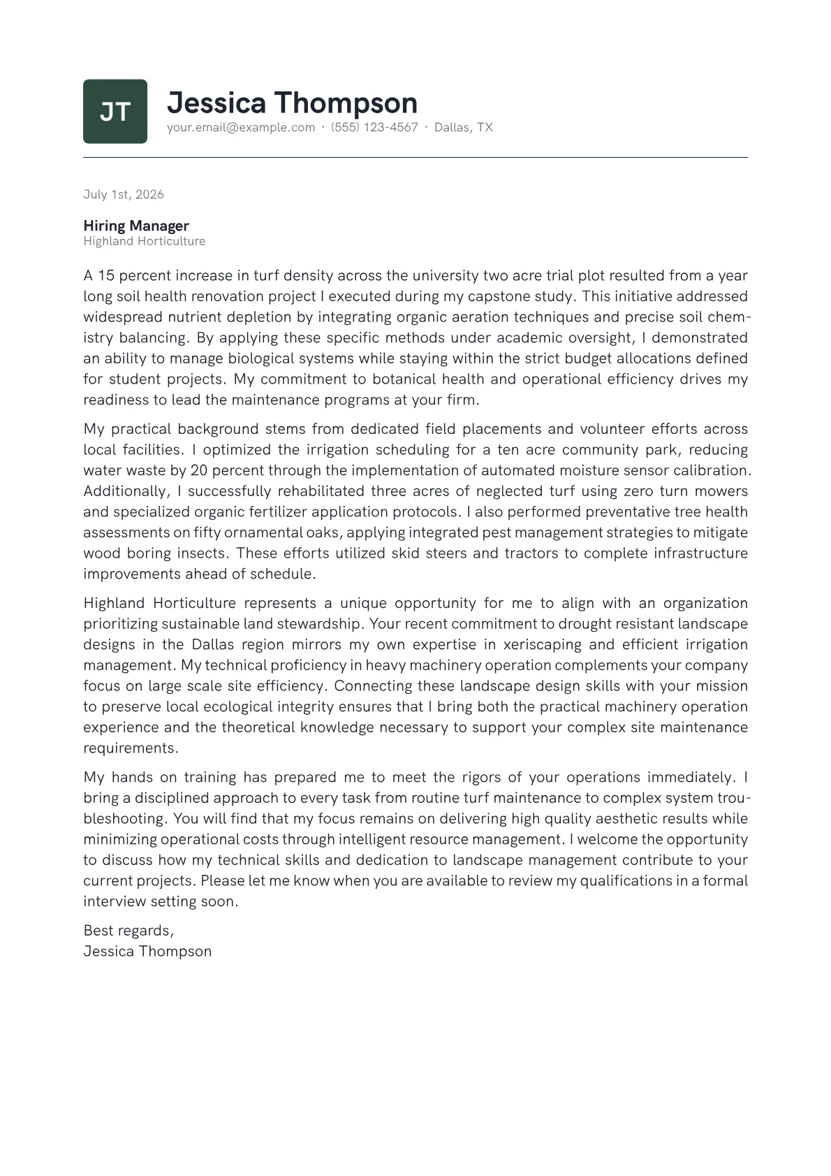 Grounds Manager cover letter in the Emblem design