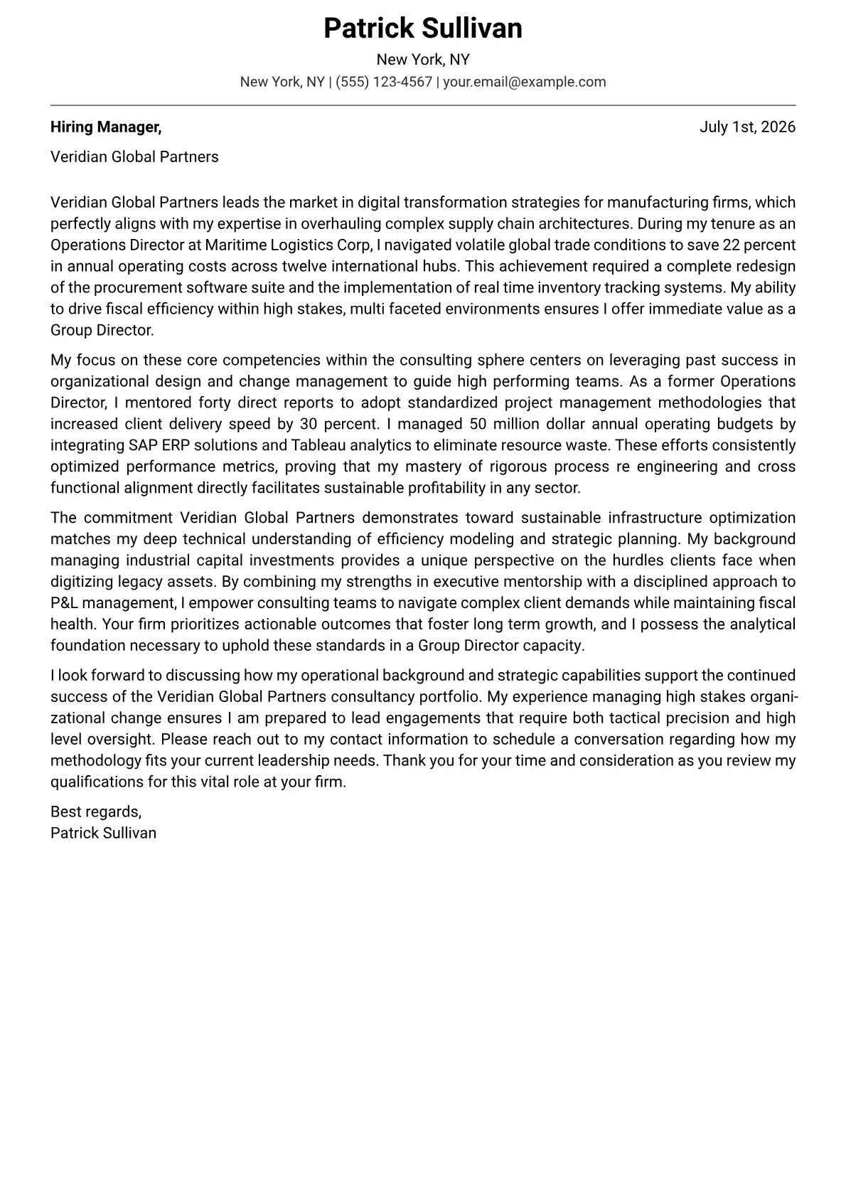 Group Director cover letter in the Modern design