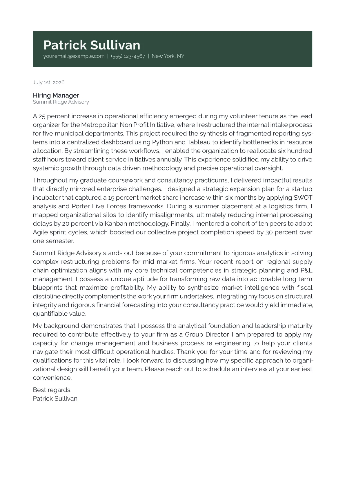 Group Director cover letter in the Banner design