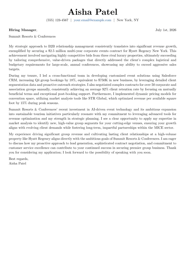 Group Sales Manager cover letter example preview