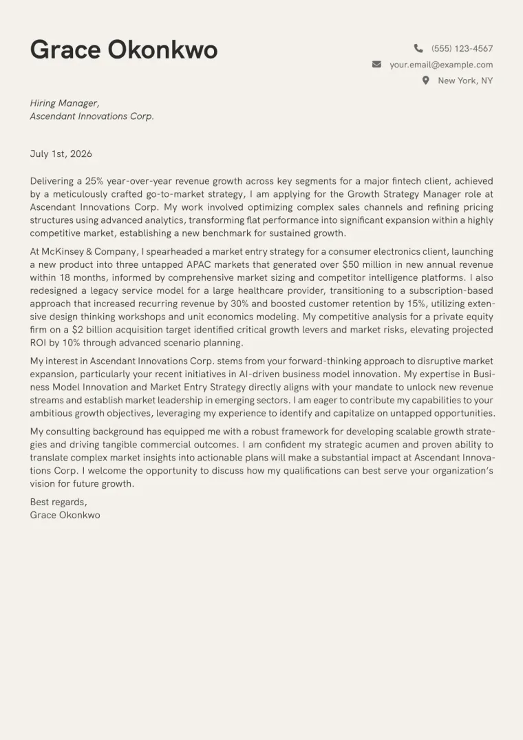 Growth Strategy Manager cover letter example