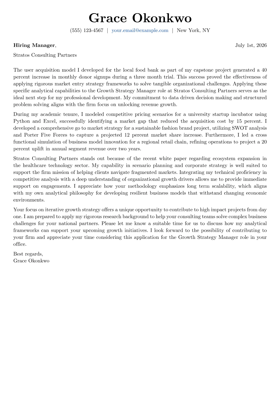 Growth Strategy Manager cover letter in the Basic design