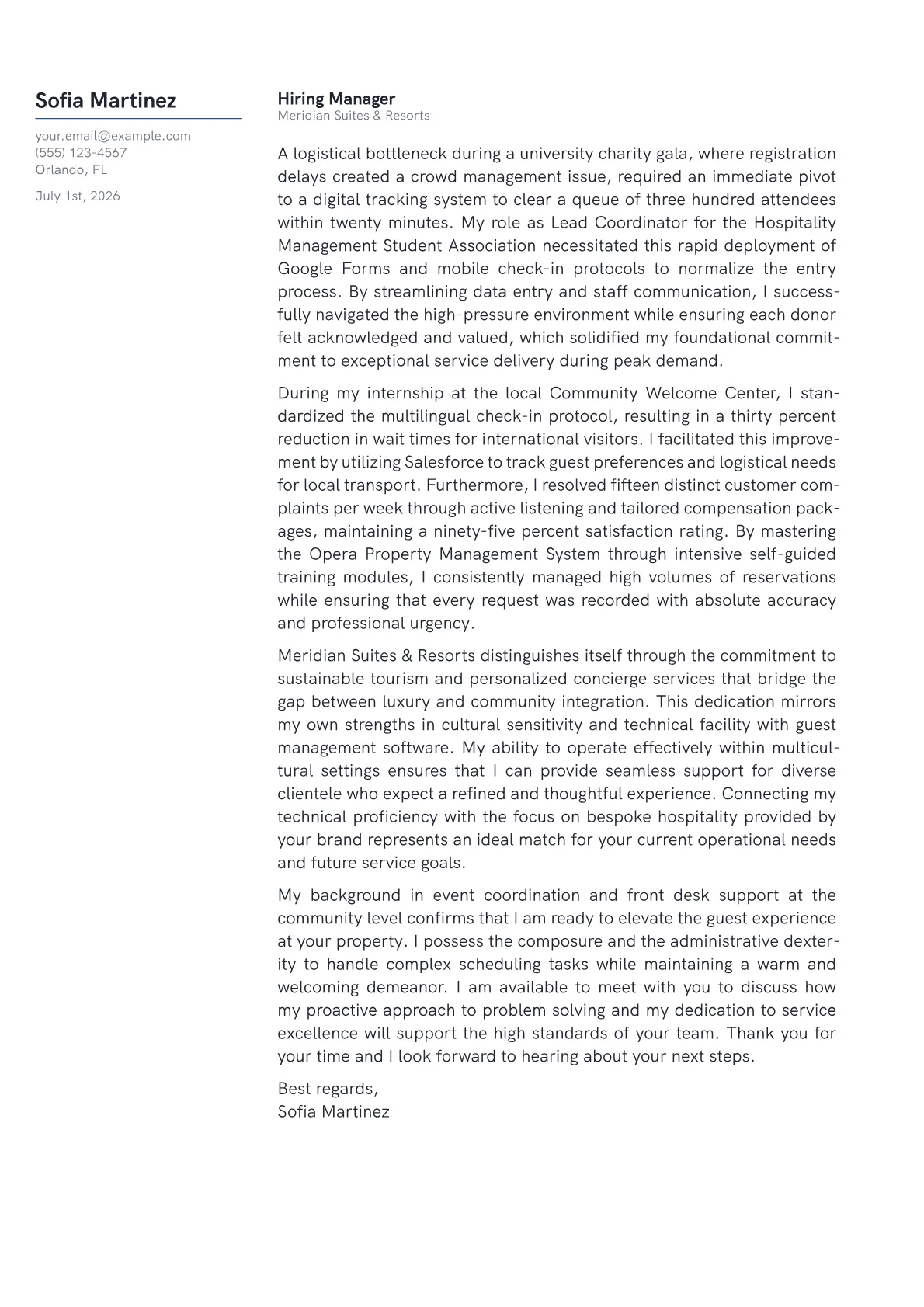 Guest Services Agent cover letter in the Margin design