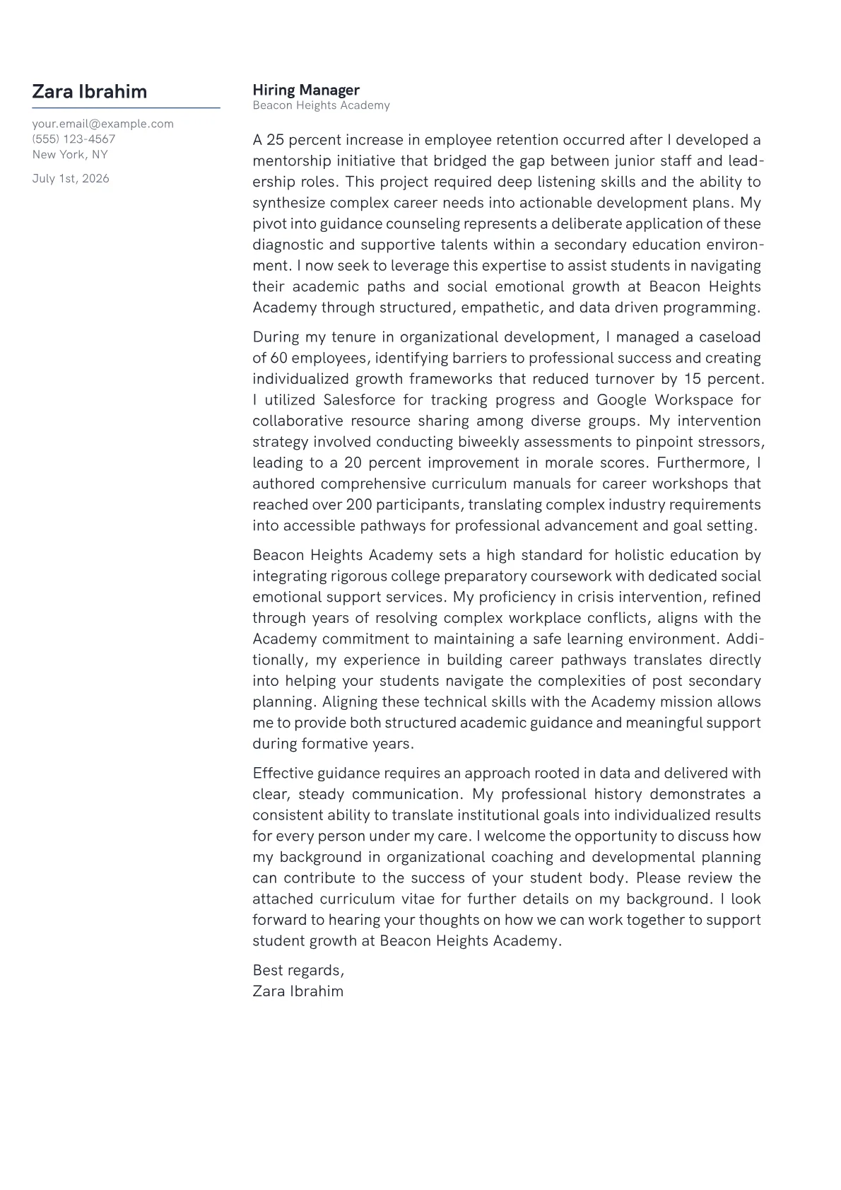 Guidance Counselor cover letter in the Margin design