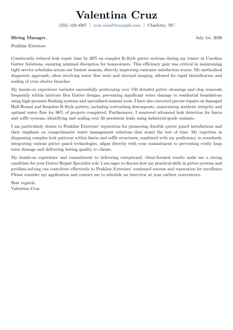 Gutter Repair Specialist cover letter example preview