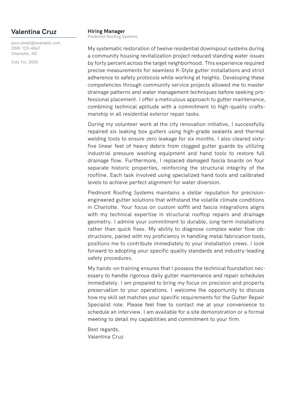 Gutter Repair Specialist cover letter in the Margin design
