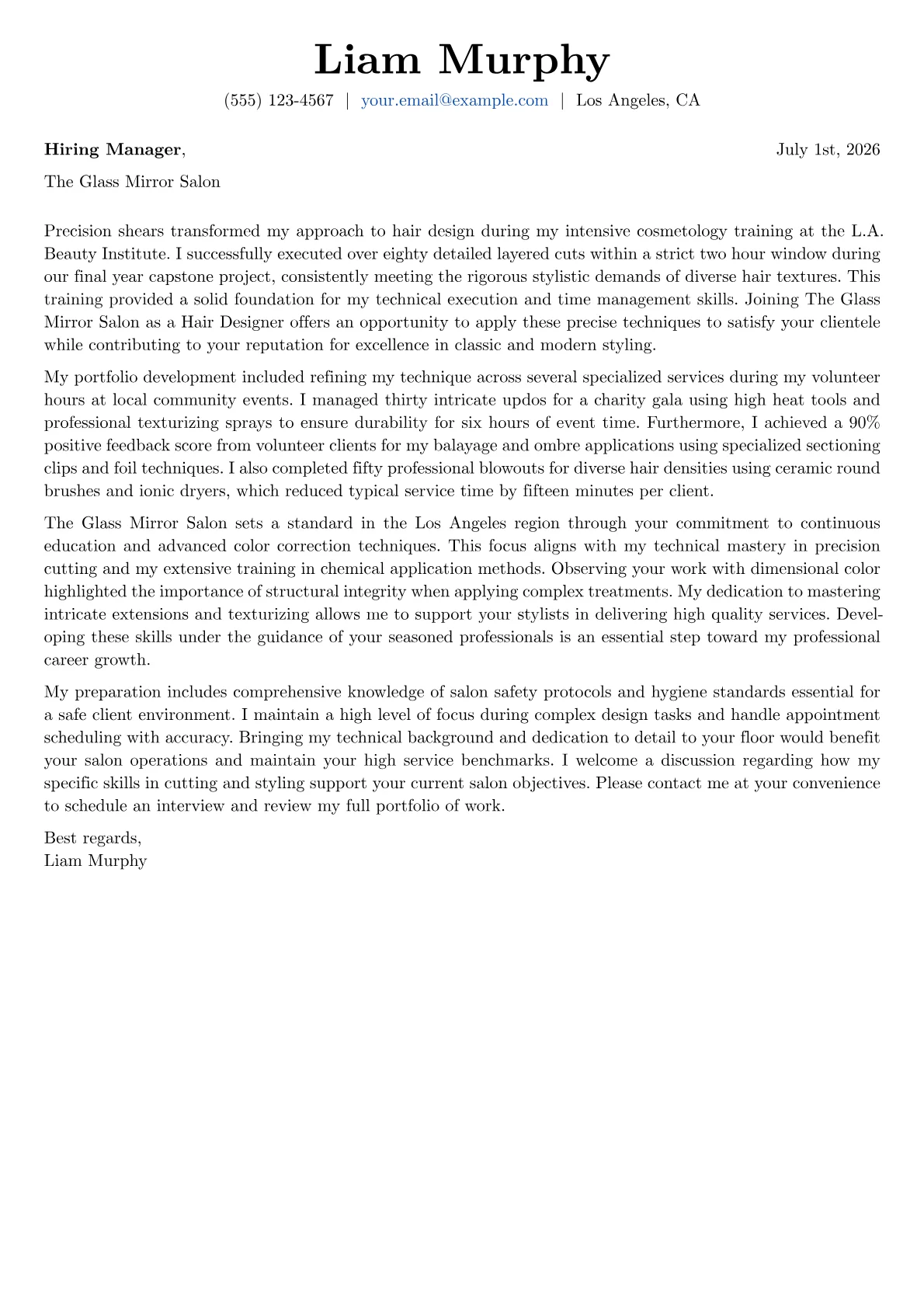 Hair Designer cover letter in the Basic design