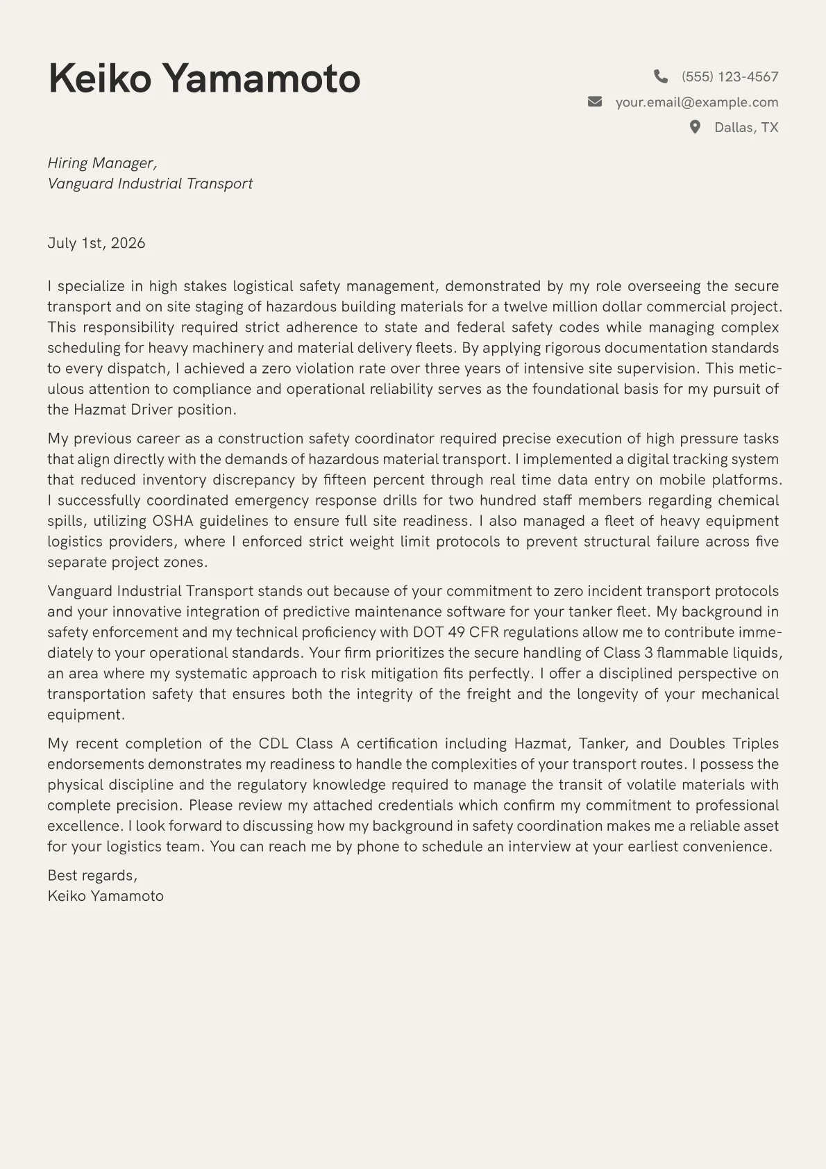 Credentials Examples Template Hazmat Driver Cover Letter Example + Template (2026)
