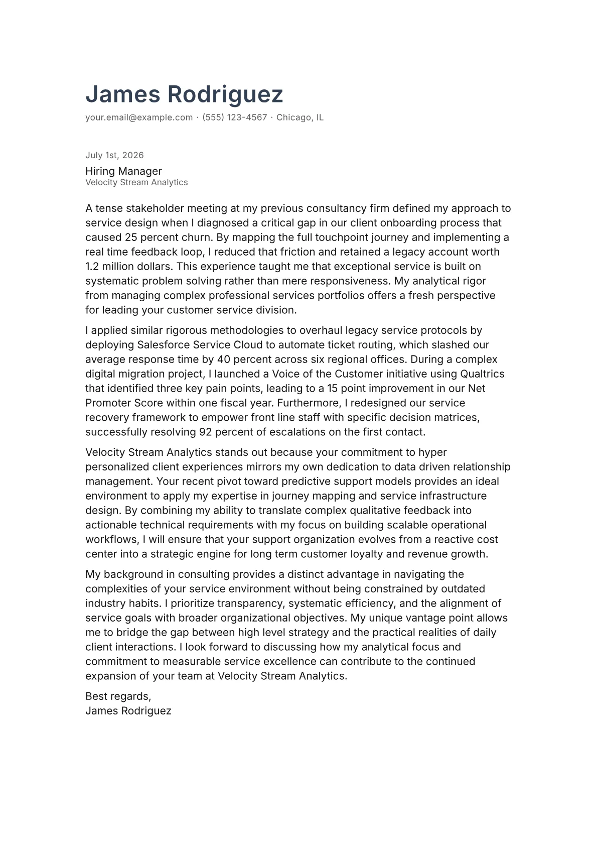 Head of Customer Service cover letter in the Minimal design