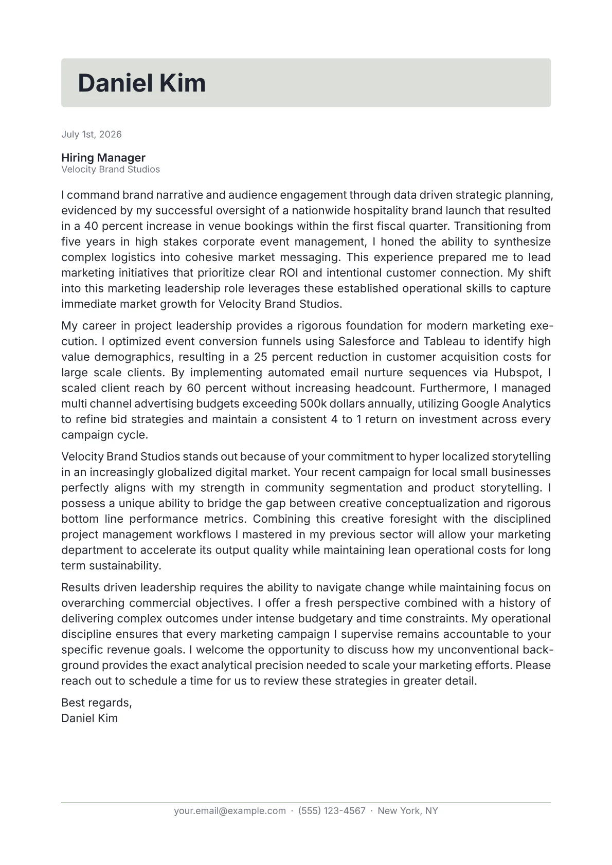 Head of Marketing cover letter in the Letterhead design